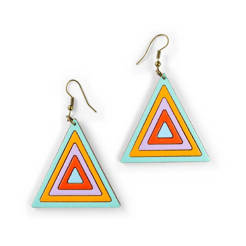 Ručne maľované drevené náušnice Nested Triangle