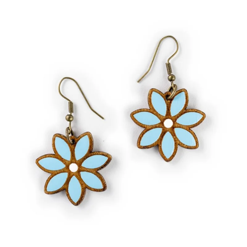 Ručne maľované drevené náušnice Elegant Bloom Inlay